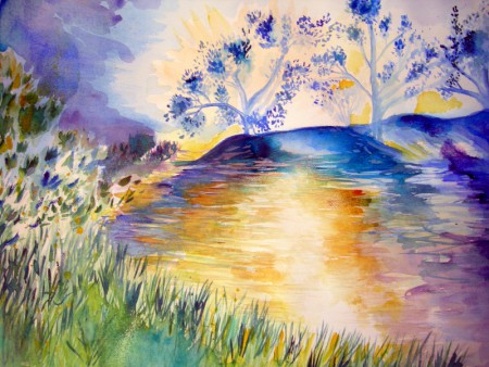 paysage bleu 46 x 61 cm